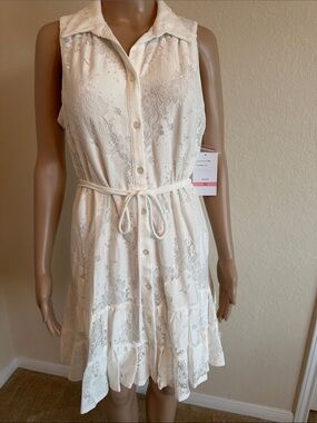 MWT Sleeveless Ivory Button-Front Lace Shirtdress Size 10